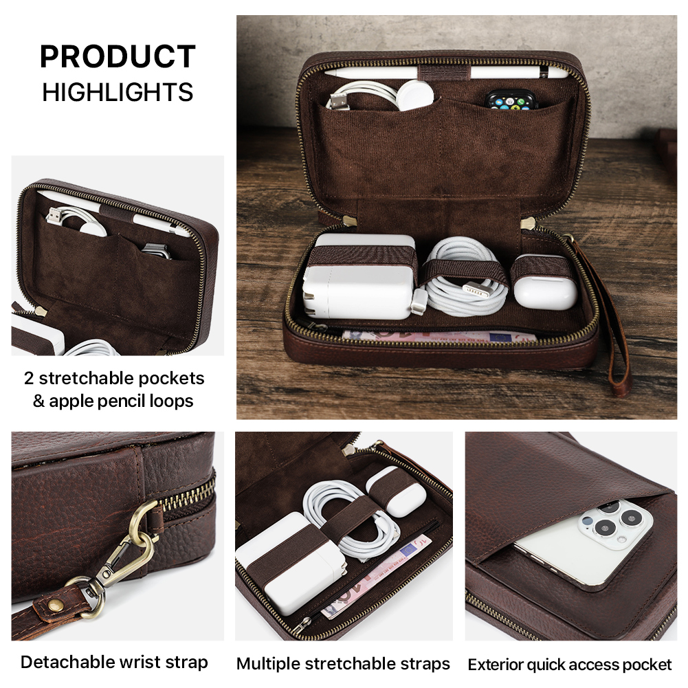 Genuine Leather Portable USB D - Tech Accessories Case 评论和价格