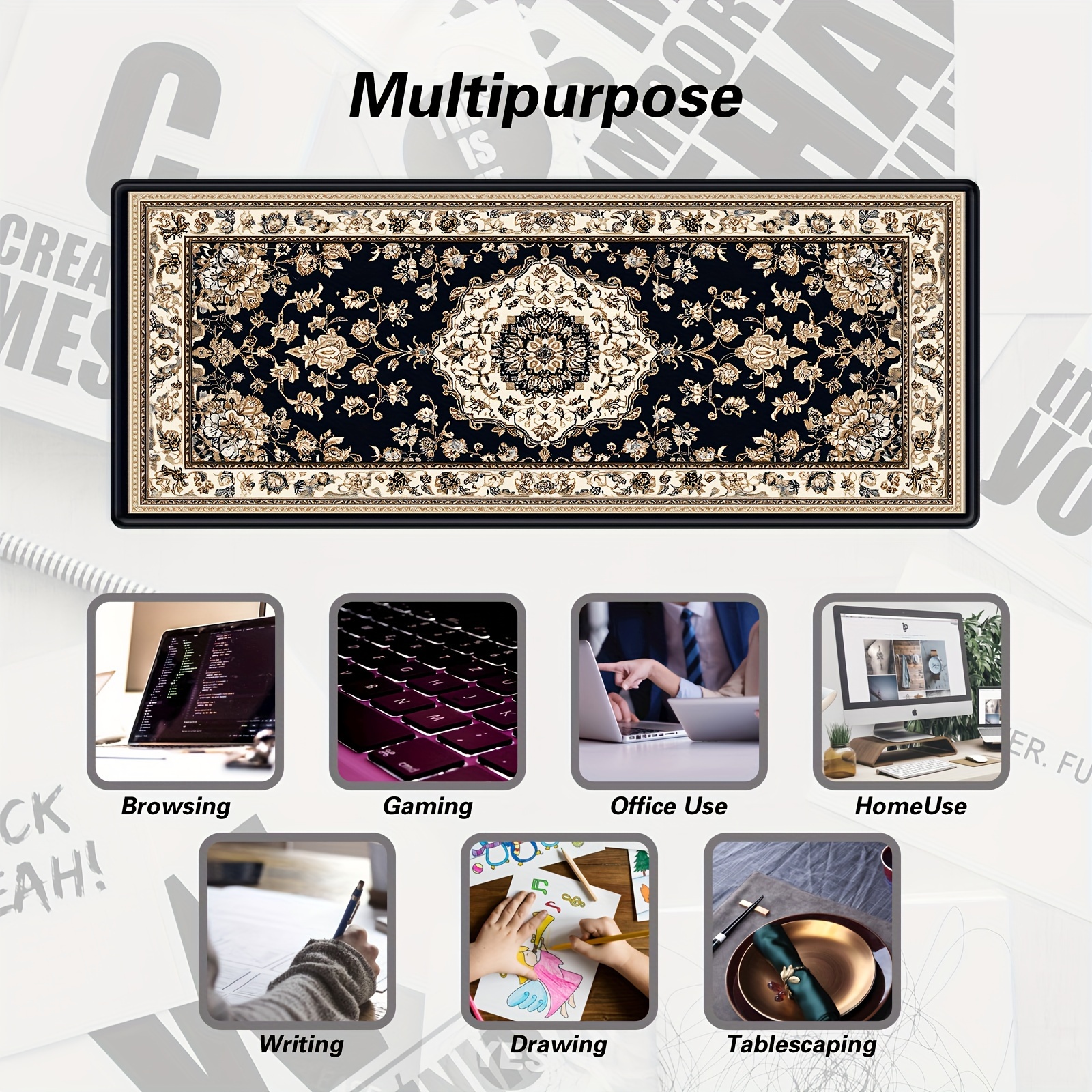 XXL Black Persian Mouse Pad Lo - Tech Desktop Accessories 评论和价格