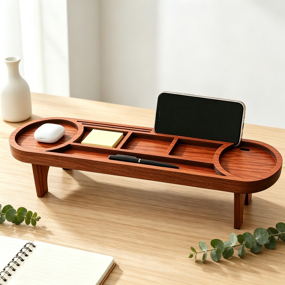 Wooden Desk Organizer with Pho - Tech Office Accessories 评论和价格
